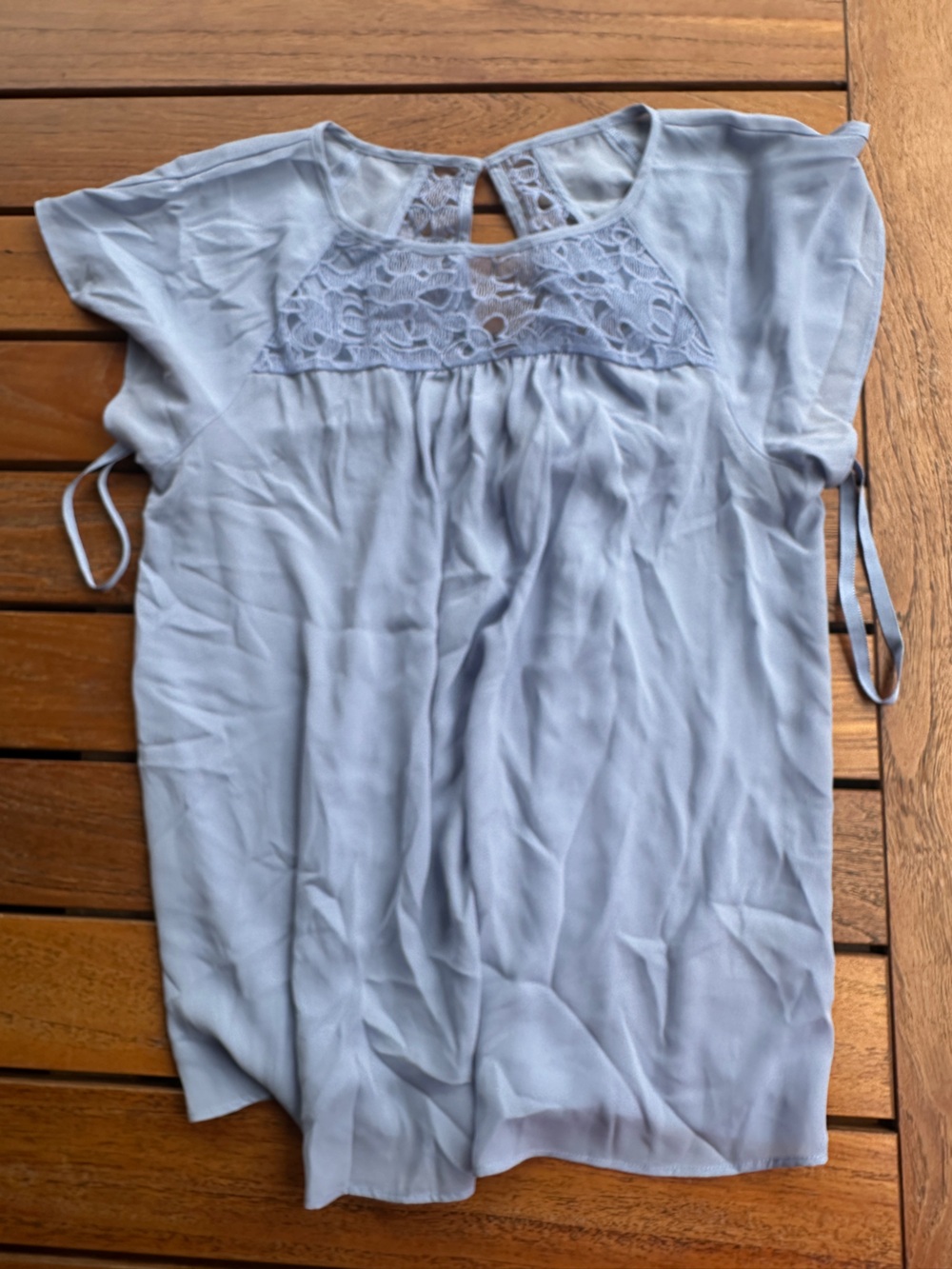 Maeve Light Blue Lace Yoke Flutter Sleeve Top